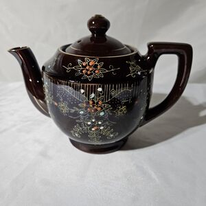 Vintage Japanese Redware Moriage Handpainted Teapot